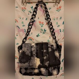 EUC Think Royln Petite Bar Black & Grey Tie Dye Puffer Crossbody Satchel Purse